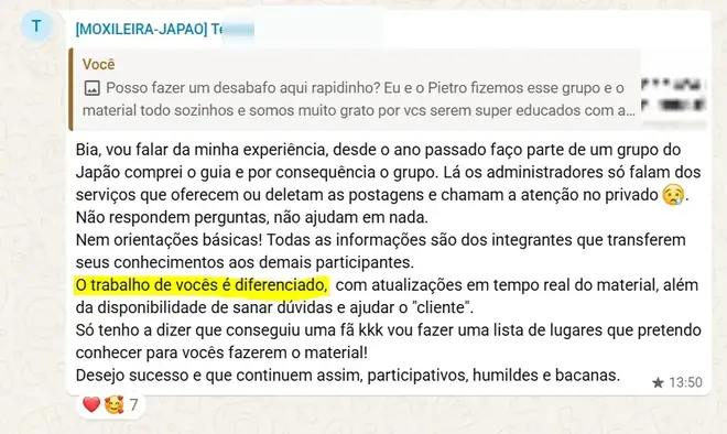 Print do depoimento de Te****
