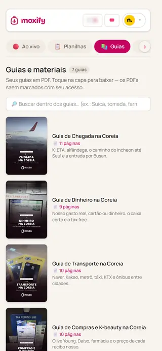 Tela de Guias no Moxify (celular)