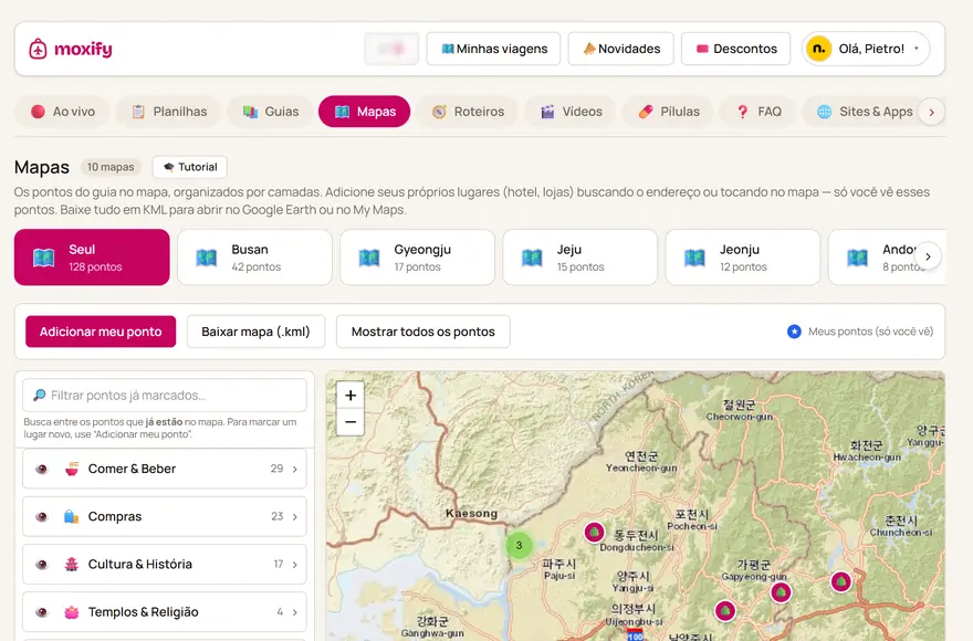 Tela de Mapas no Moxify (computador)