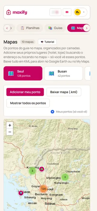 Tela de Mapas no Moxify (celular)
